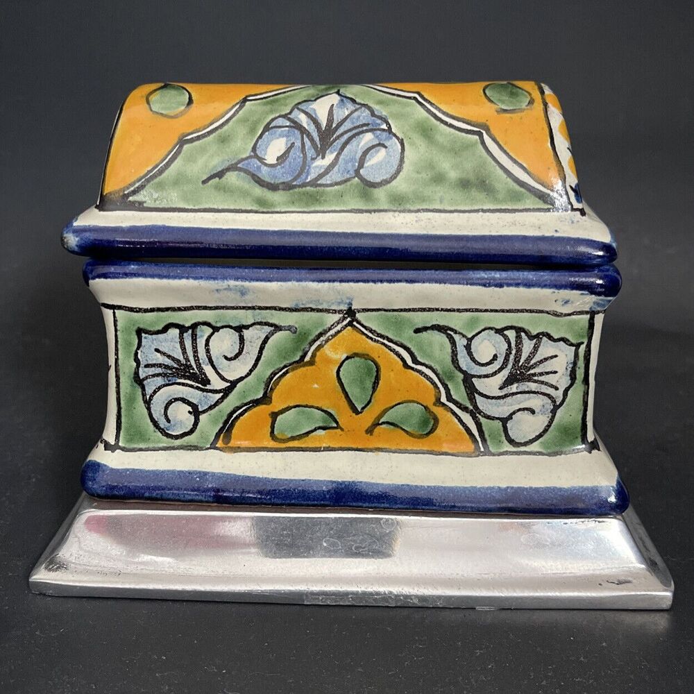 Talavera Pottery Large Box with Lid Mexico Chest Signed Silva